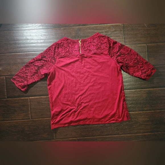 Roz & Ali Womens Lace Floral Red Burgundy Paisley Dressy Blouse - Picture 8 of 9